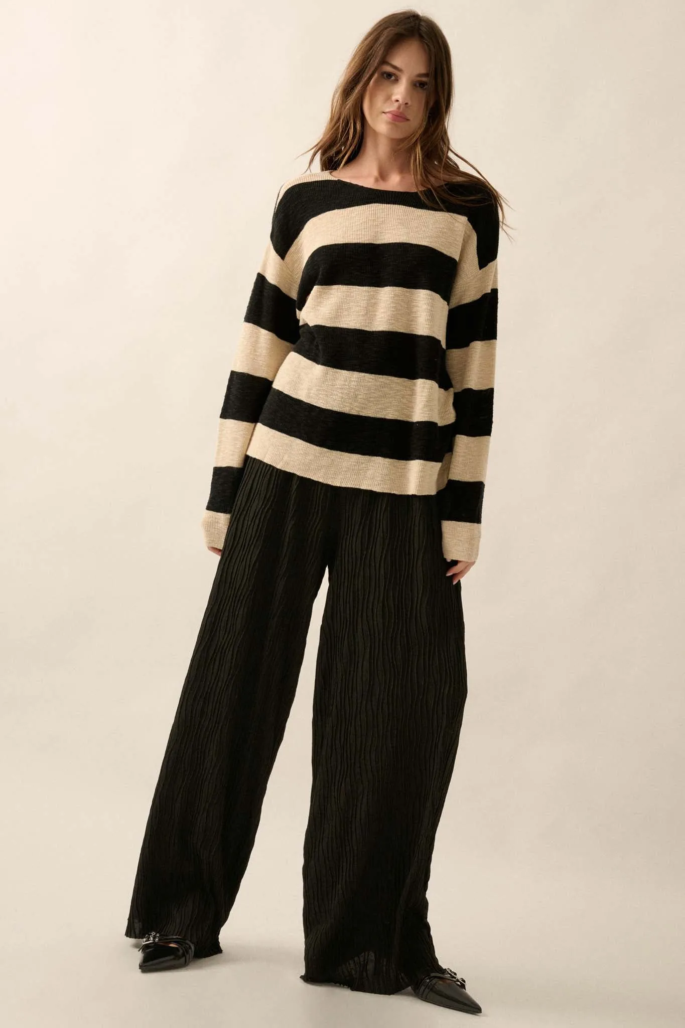 Flow Me Away Wavy Ribbed-Knit Wide-Leg Pants