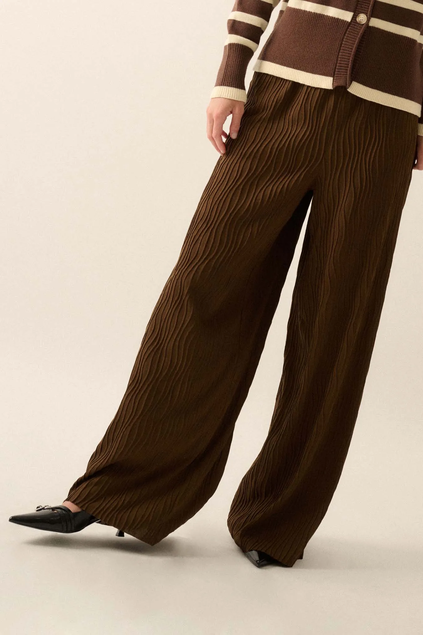 Flow Me Away Wavy Ribbed-Knit Wide-Leg Pants