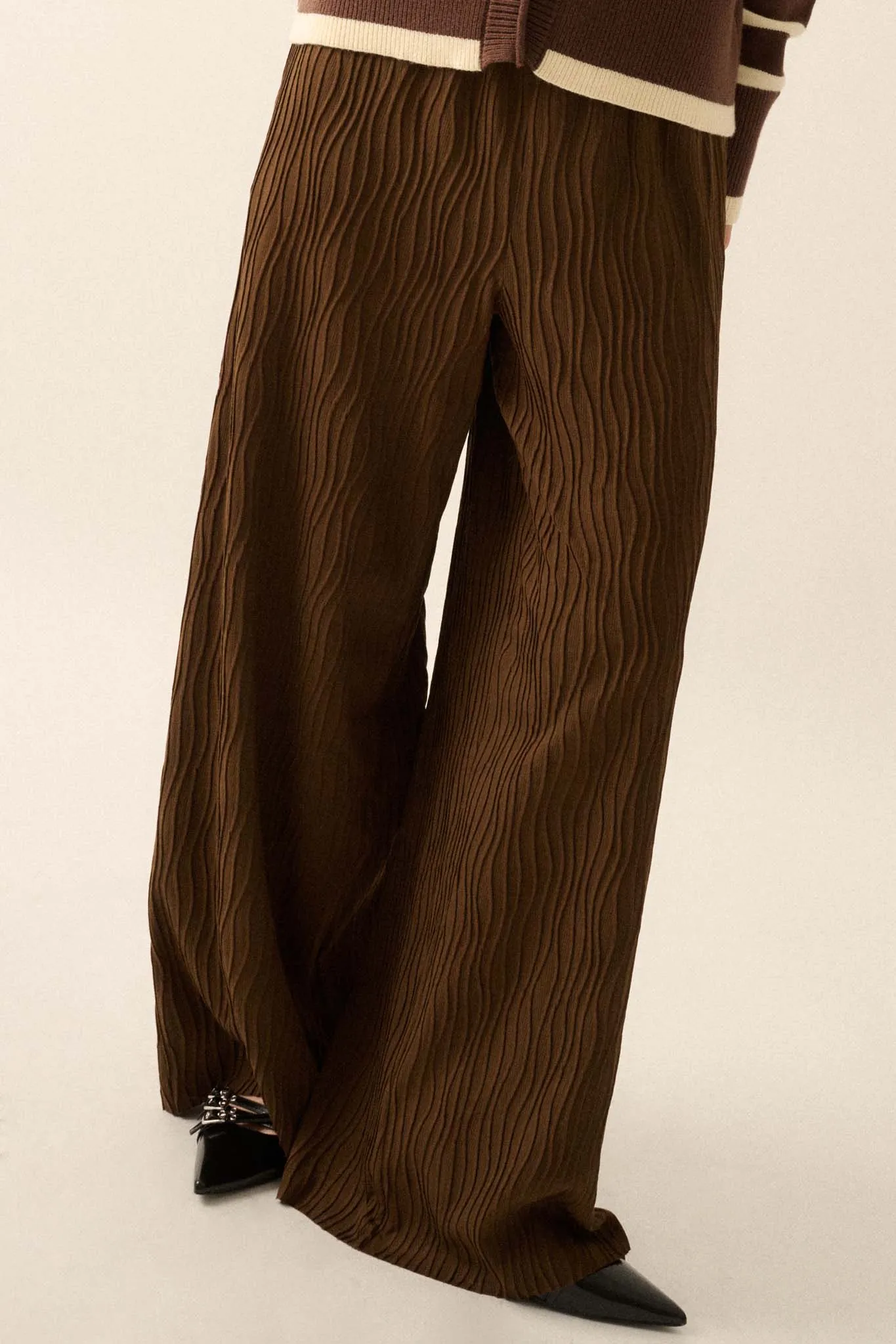 Flow Me Away Wavy Ribbed-Knit Wide-Leg Pants