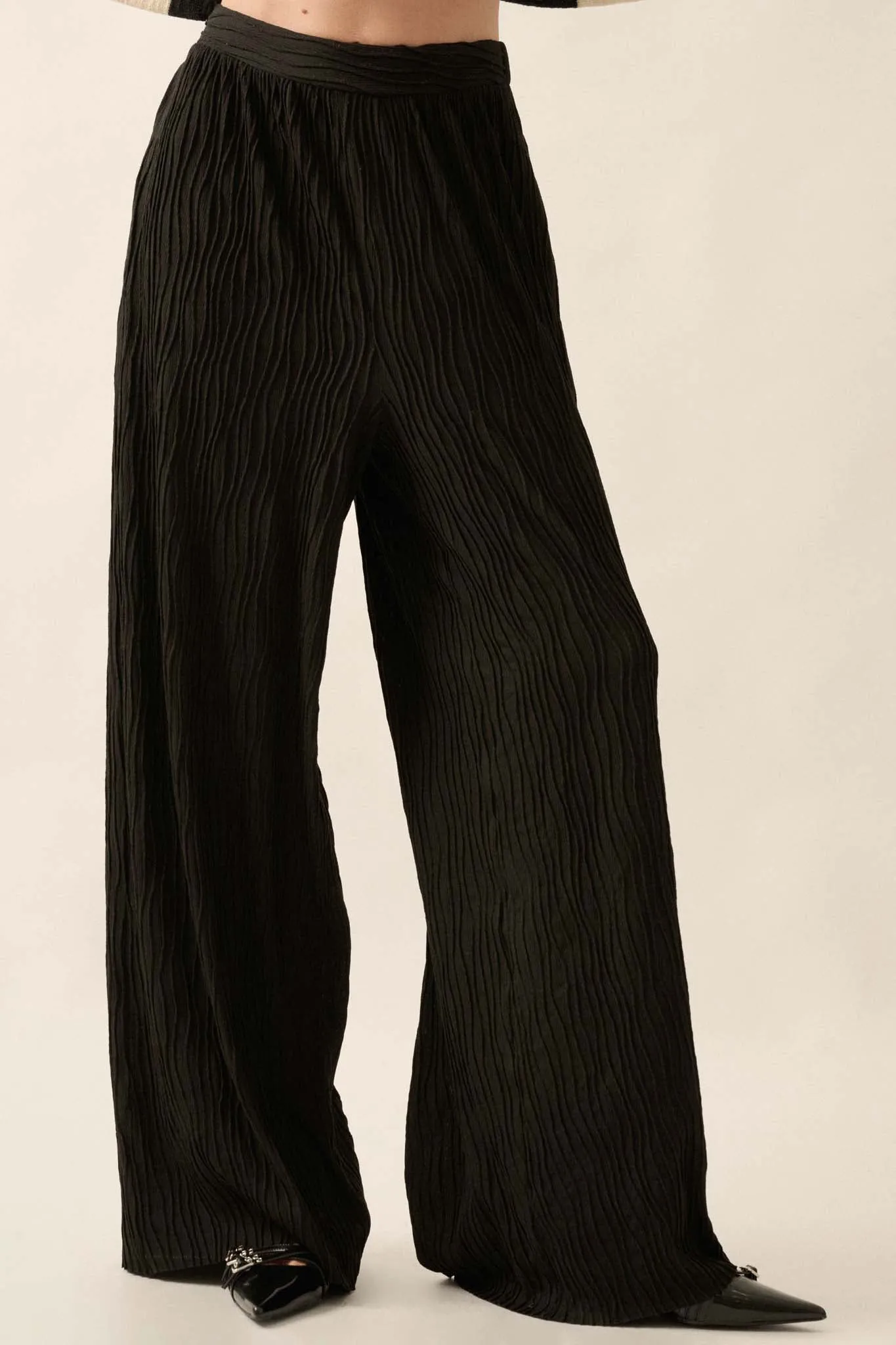 Flow Me Away Wavy Ribbed-Knit Wide-Leg Pants