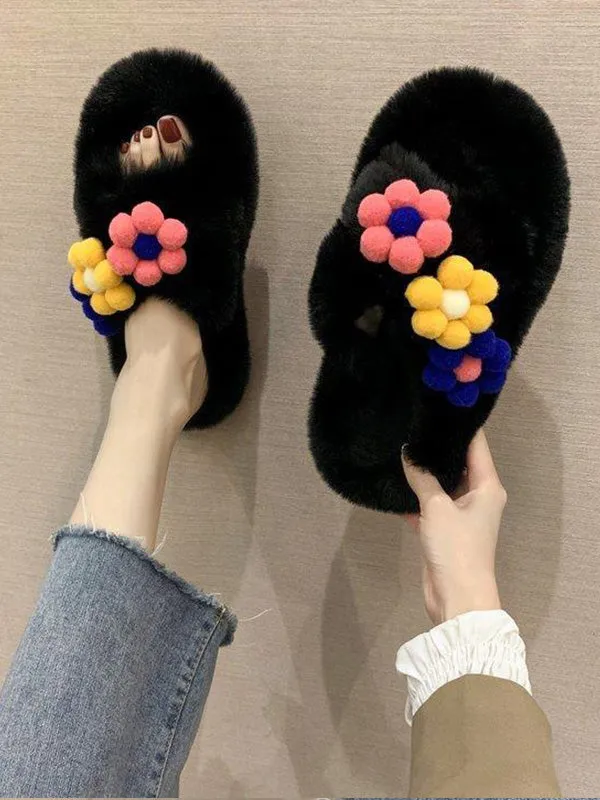 Flower Furry Slippers