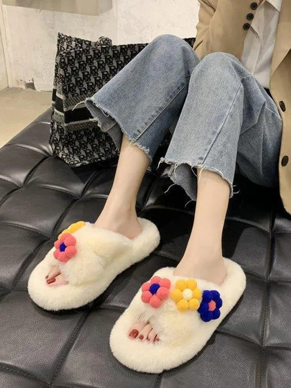 Flower Furry Slippers