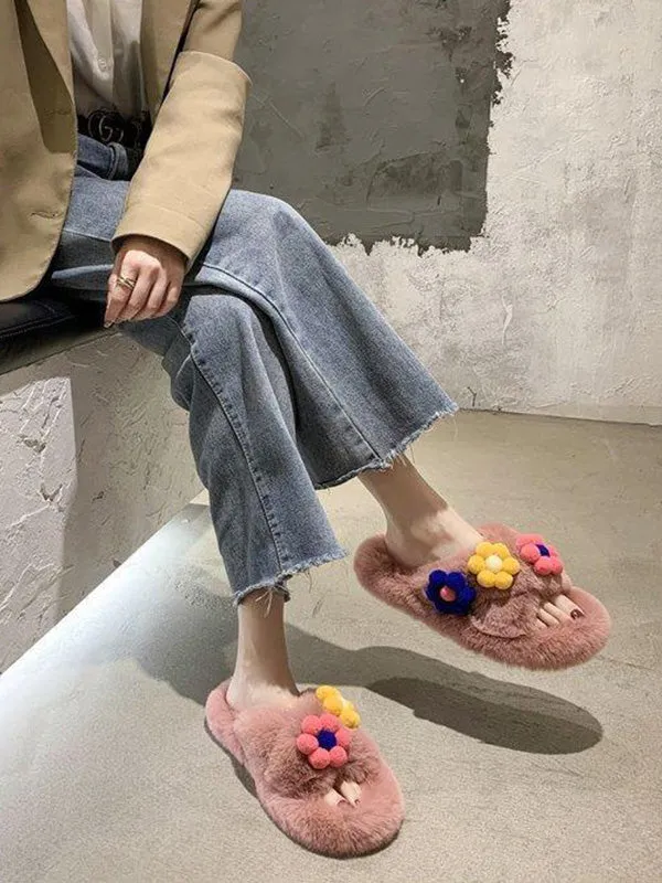 Flower Furry Slippers