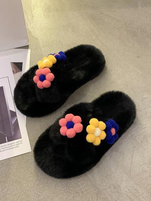 Flower Furry Slippers