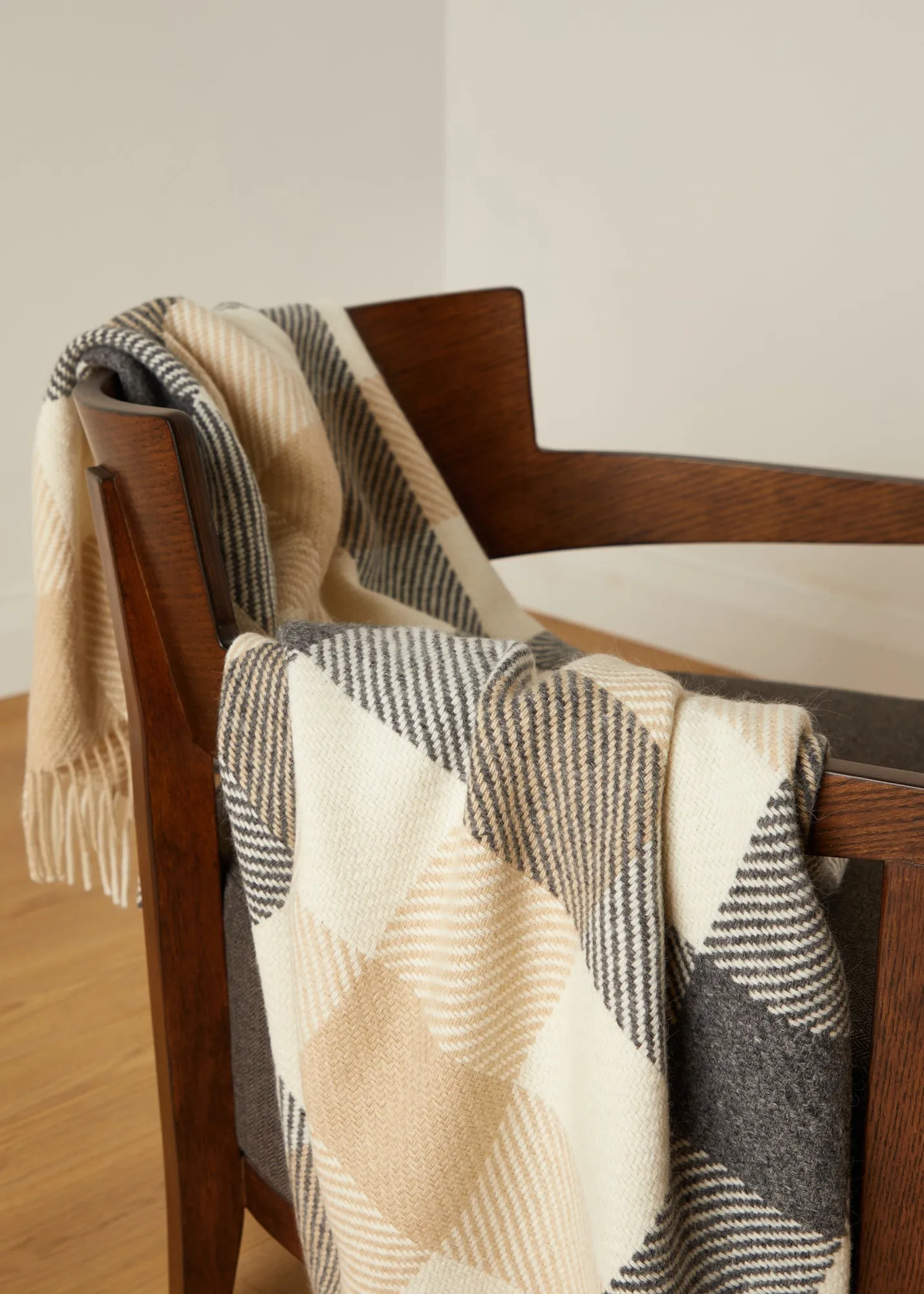 Classic Dublin Check Pattern Merino Wool Throw Blanket from Foxford