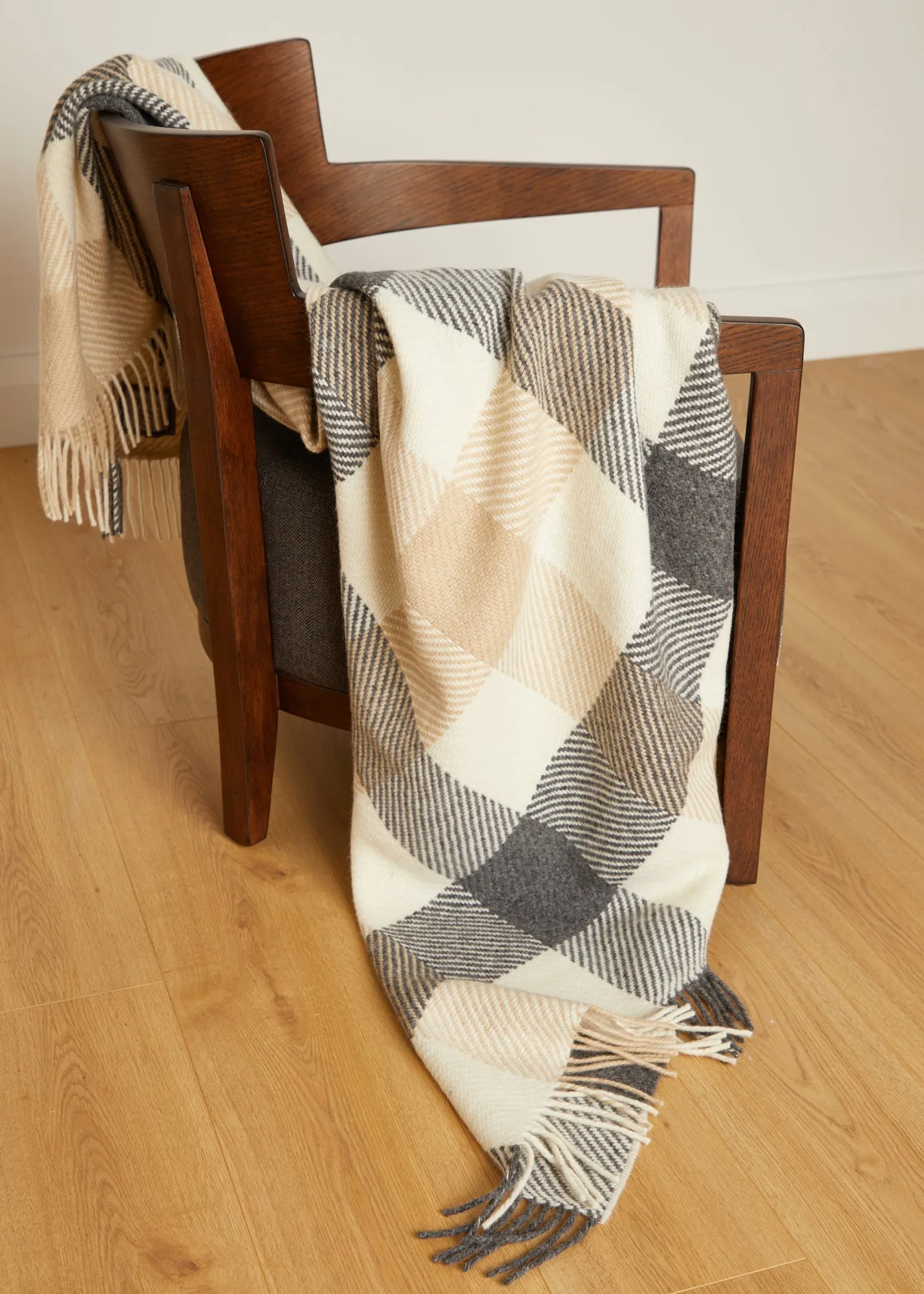 Classic Dublin Check Pattern Merino Wool Throw Blanket from Foxford