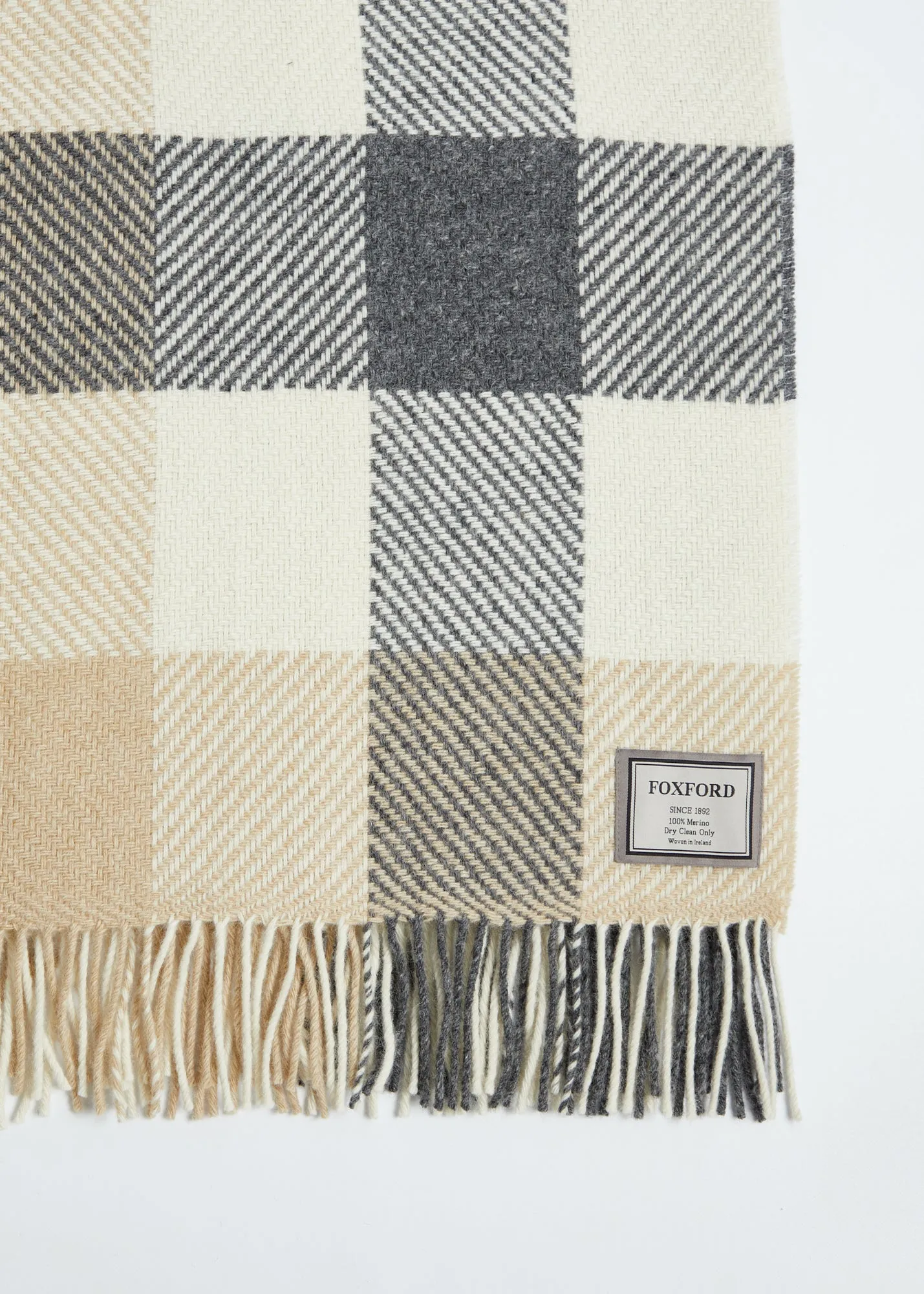 Classic Dublin Check Pattern Merino Wool Throw Blanket from Foxford