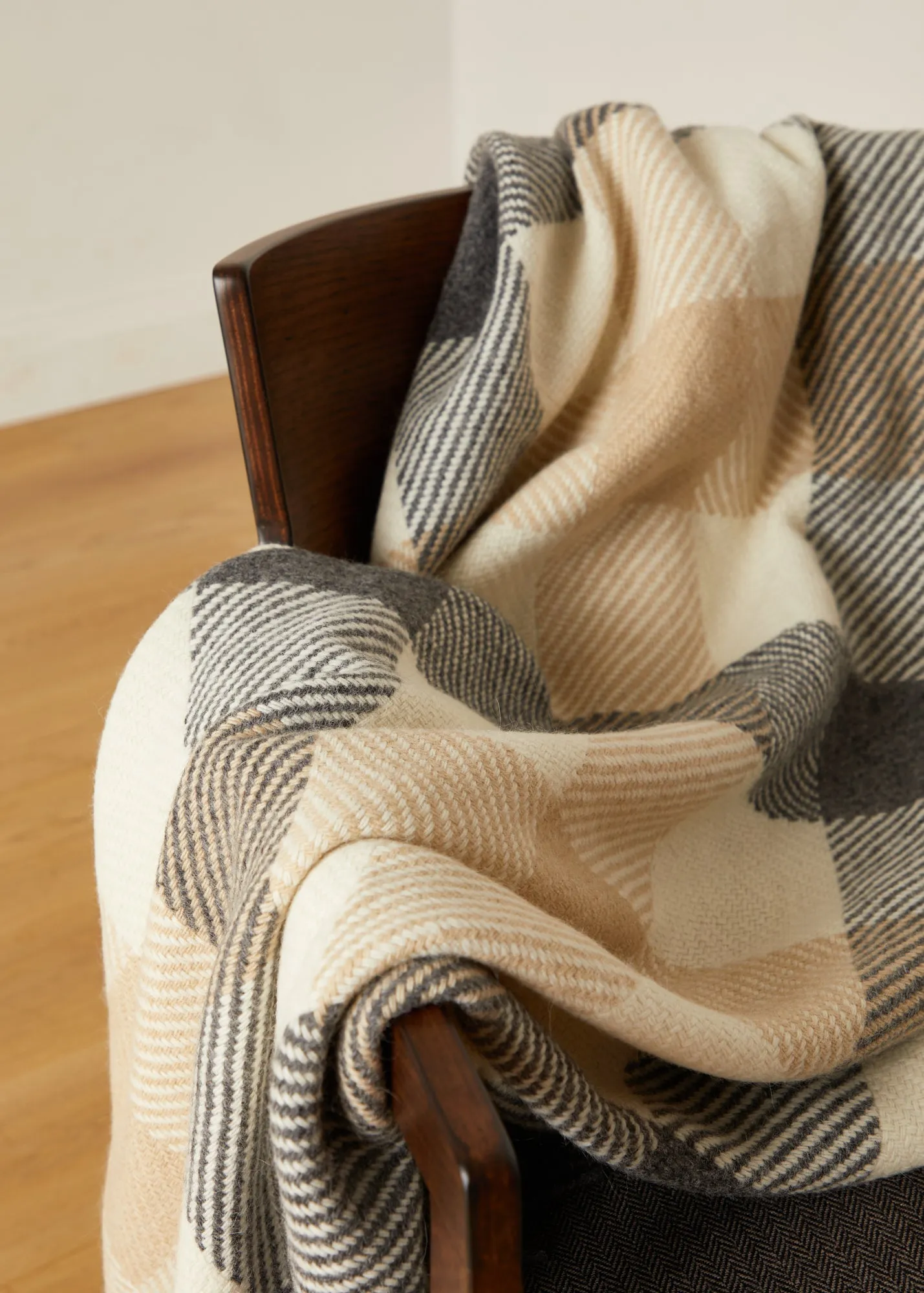 Classic Dublin Check Pattern Merino Wool Throw Blanket from Foxford