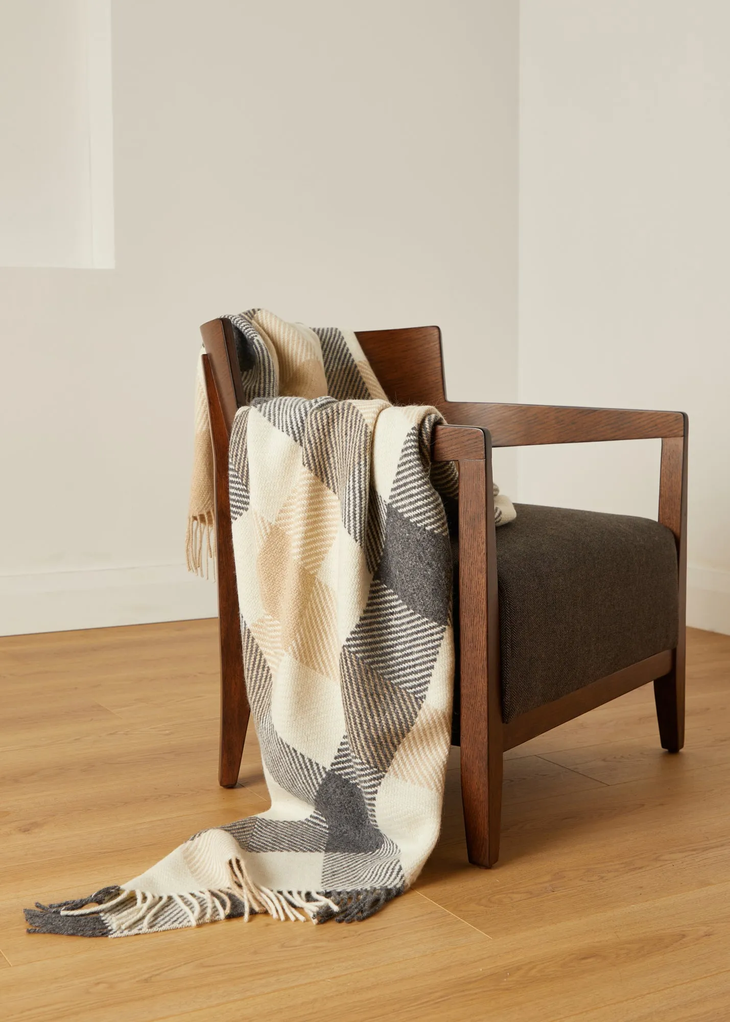 Classic Dublin Check Pattern Merino Wool Throw Blanket from Foxford