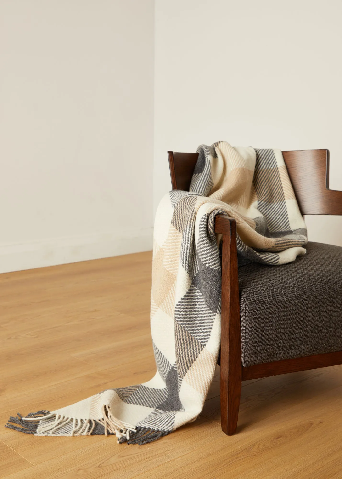 Classic Dublin Check Pattern Merino Wool Throw Blanket from Foxford