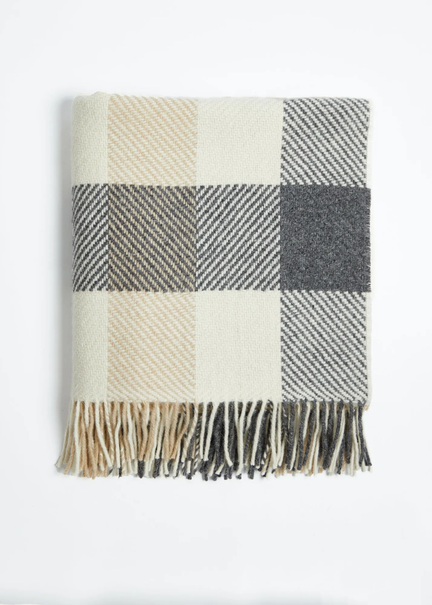 Classic Dublin Check Pattern Merino Wool Throw Blanket from Foxford