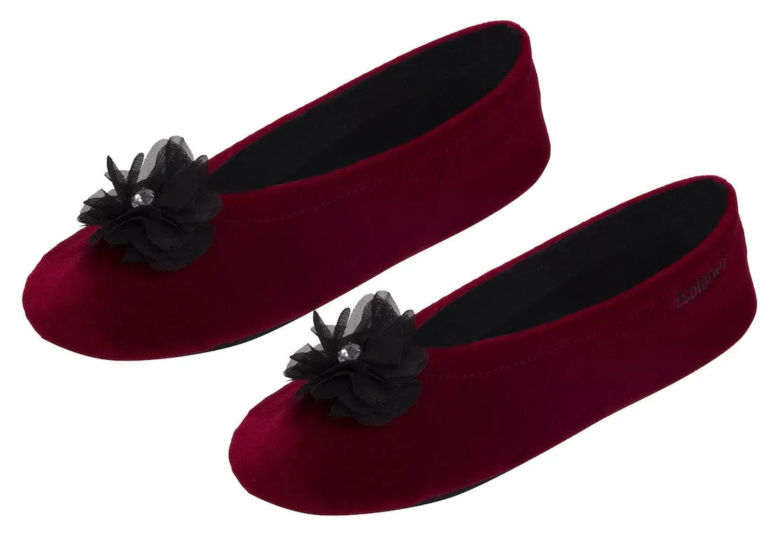 French bow ballerina slipper- red velour