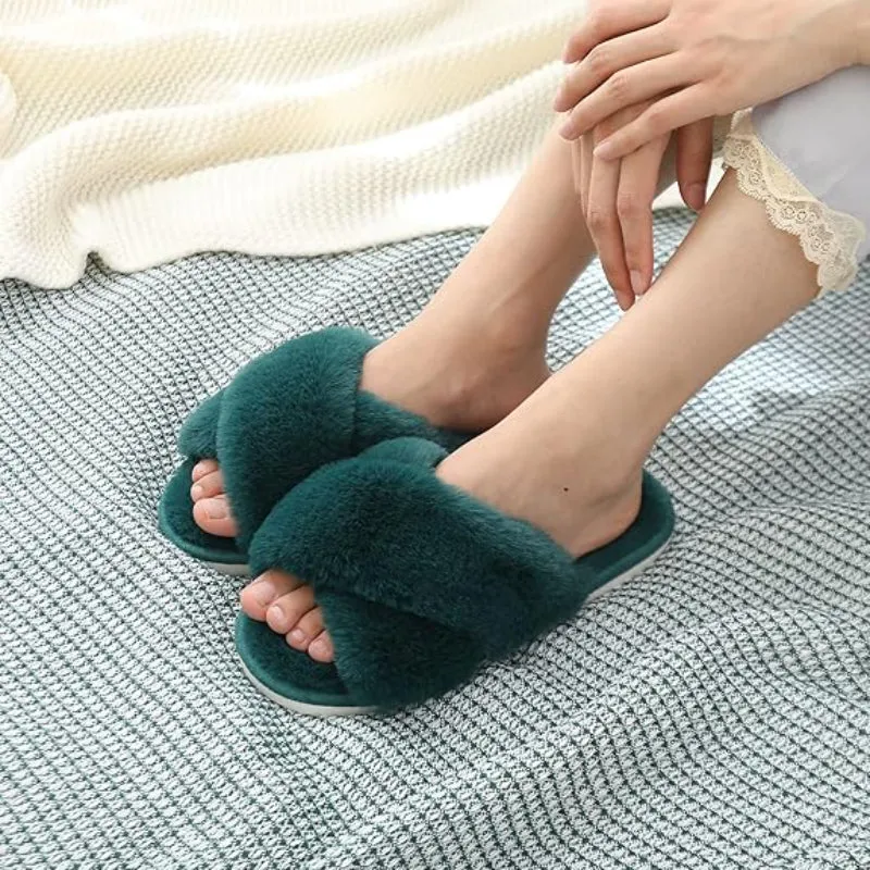 Fuzzy Foam Slippers With EVA Sole