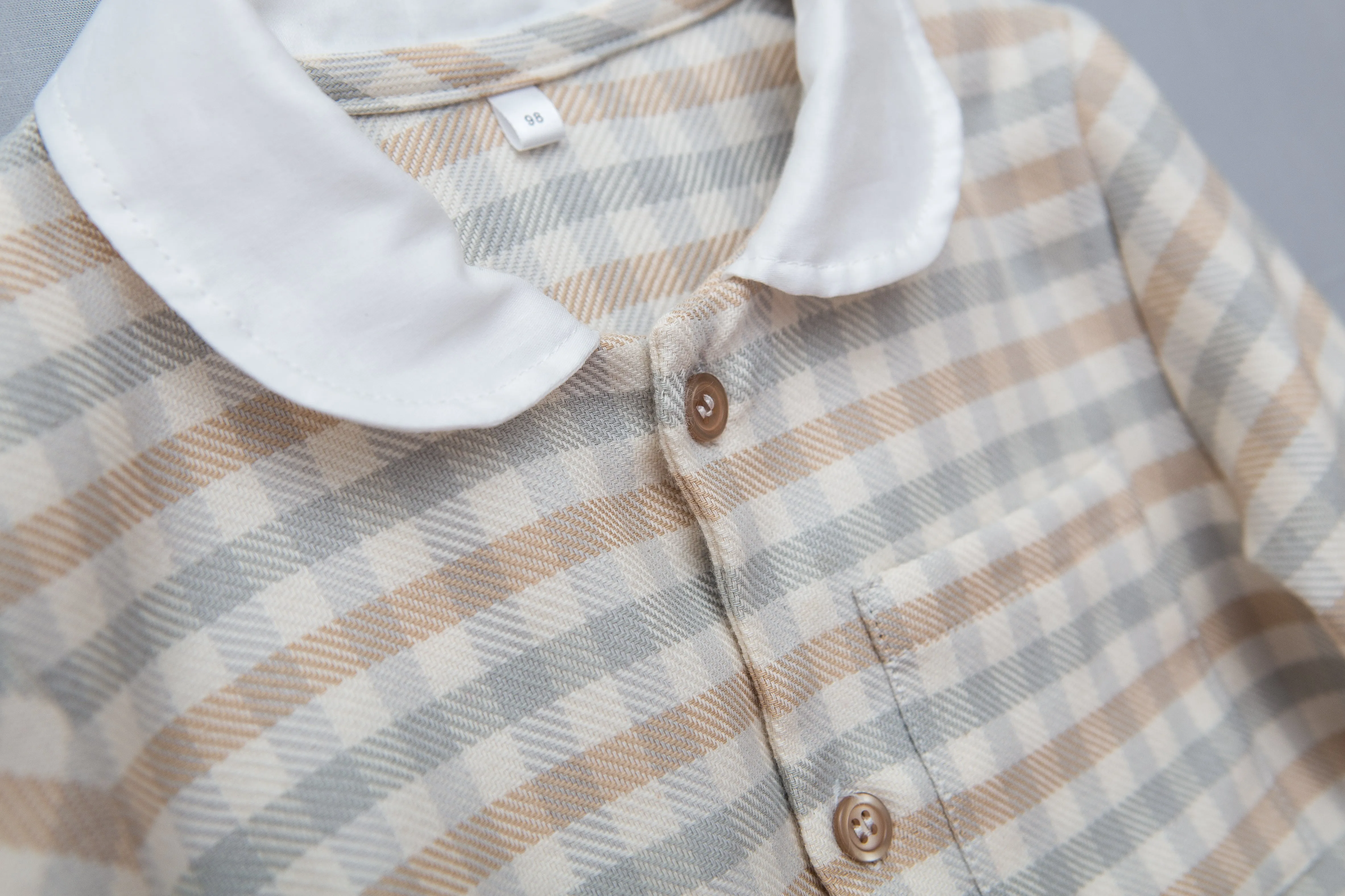 GEORG - BOYS' PYJAMA SET IN BLUE/BEIGE CHECKS