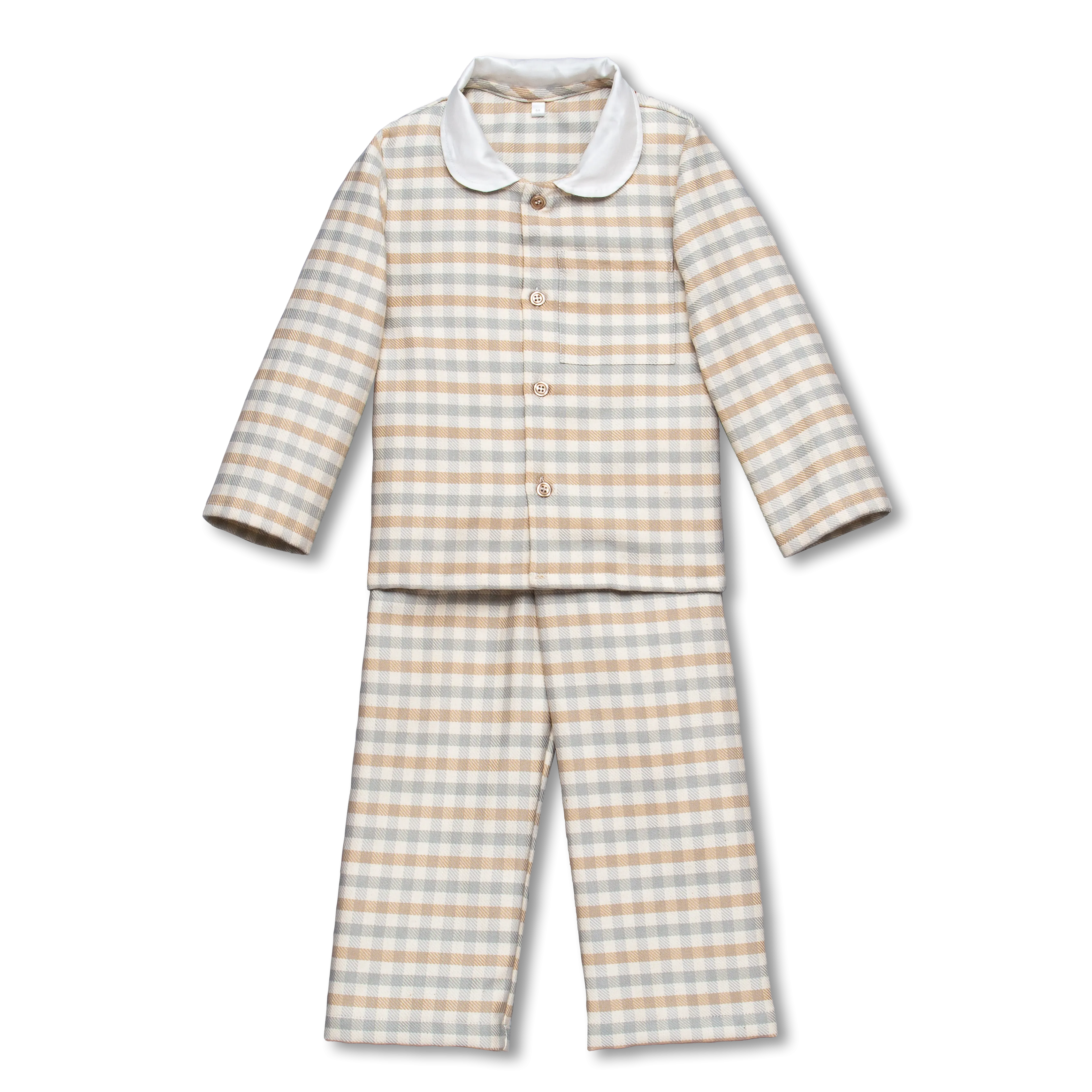 GEORG - BOYS' PYJAMA SET IN BLUE/BEIGE CHECKS