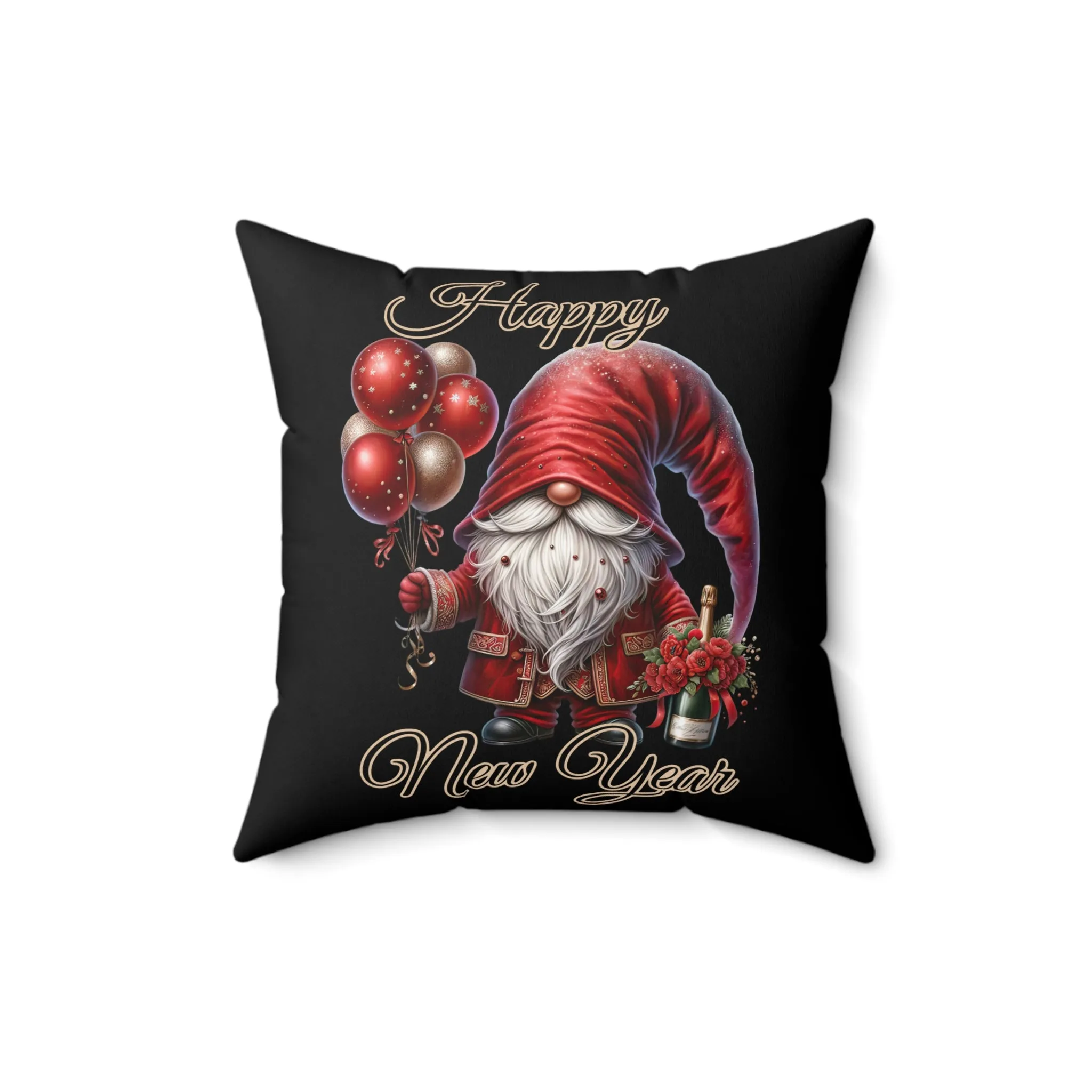 Gnome New Year Spun Polyester Square Pillow