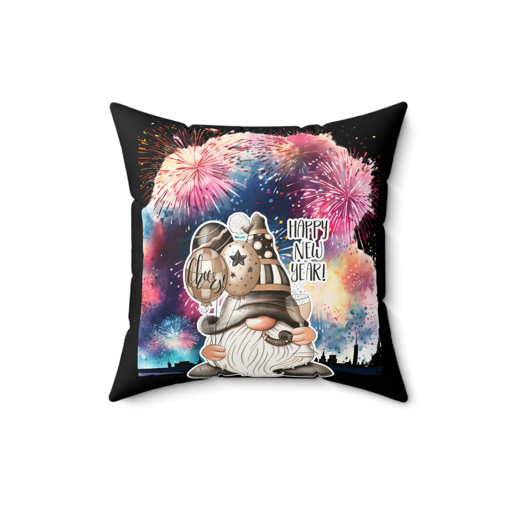 Gnome New Year Spun Polyester Square Pillow