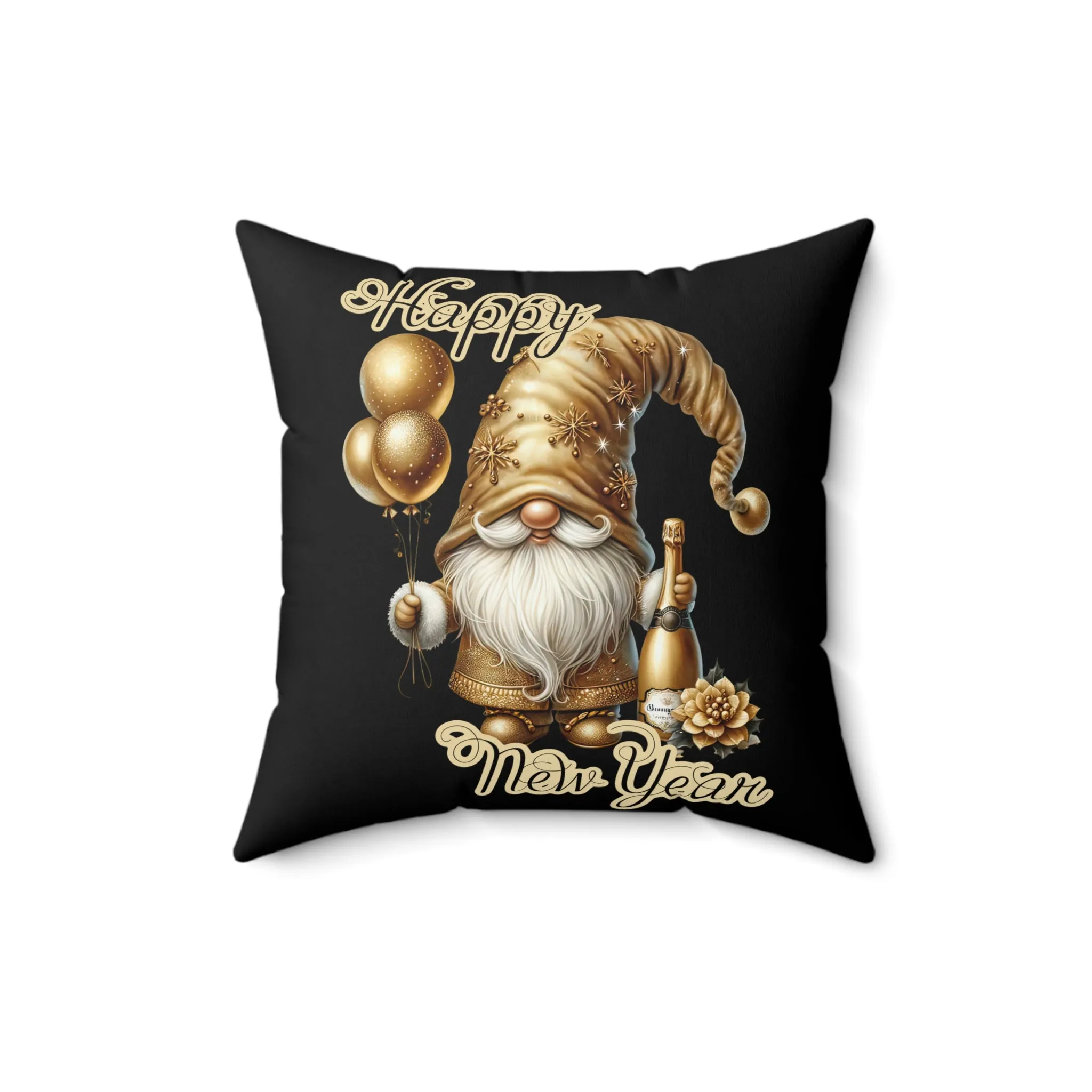 Gnome New Year Spun Polyester Square Pillow