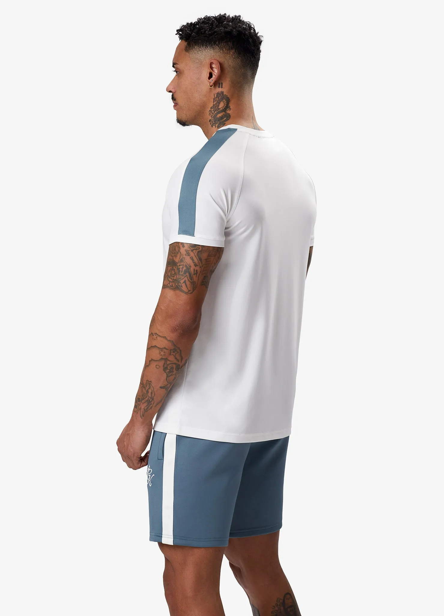 Gym King Core Plus Poly Tee - White/Stone Blue