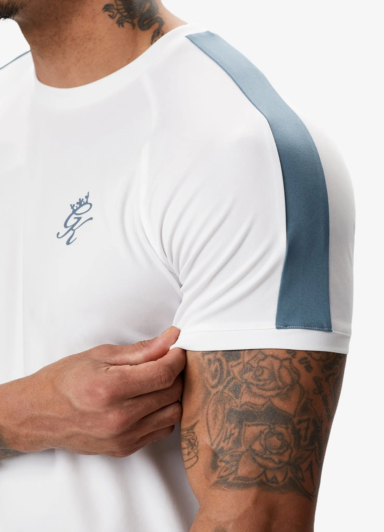 Gym King Core Plus Poly Tee - White/Stone Blue