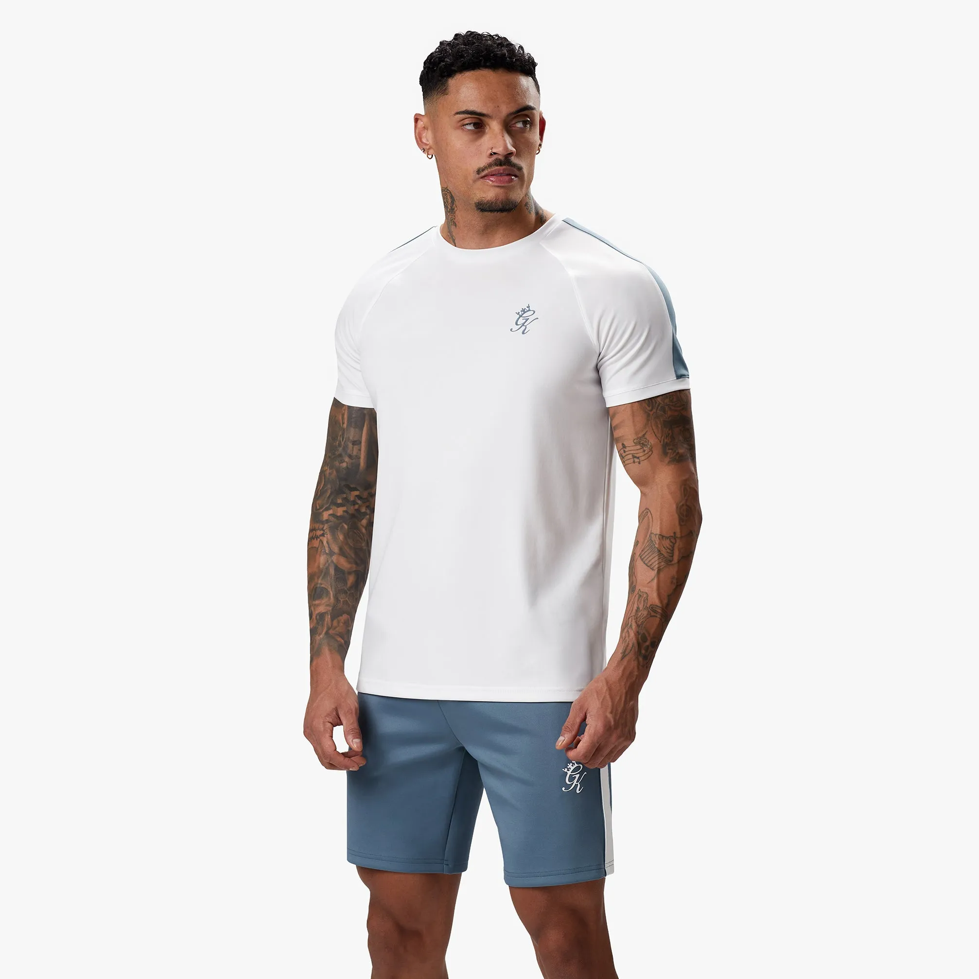 Gym King Core Plus Poly Tee - White/Stone Blue