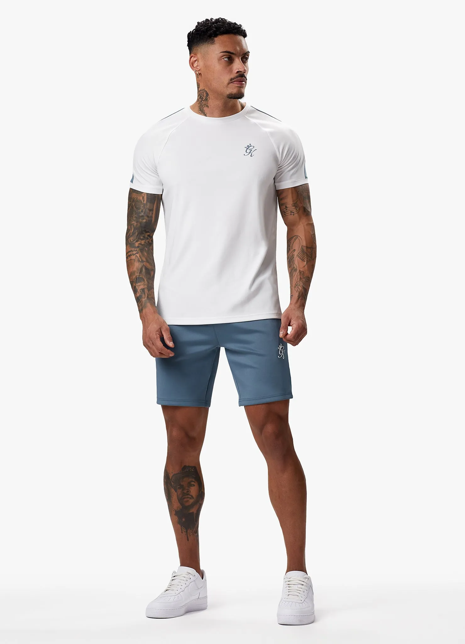 Gym King Core Plus Poly Tee - White/Stone Blue