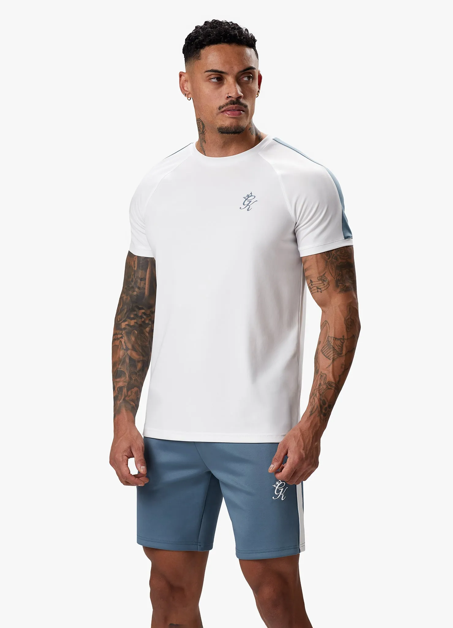 Gym King Core Plus Poly Tee - White/Stone Blue