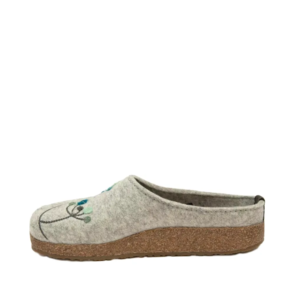 Haflinger Women's Amaya Flowers Wool Clog in Silver Grey