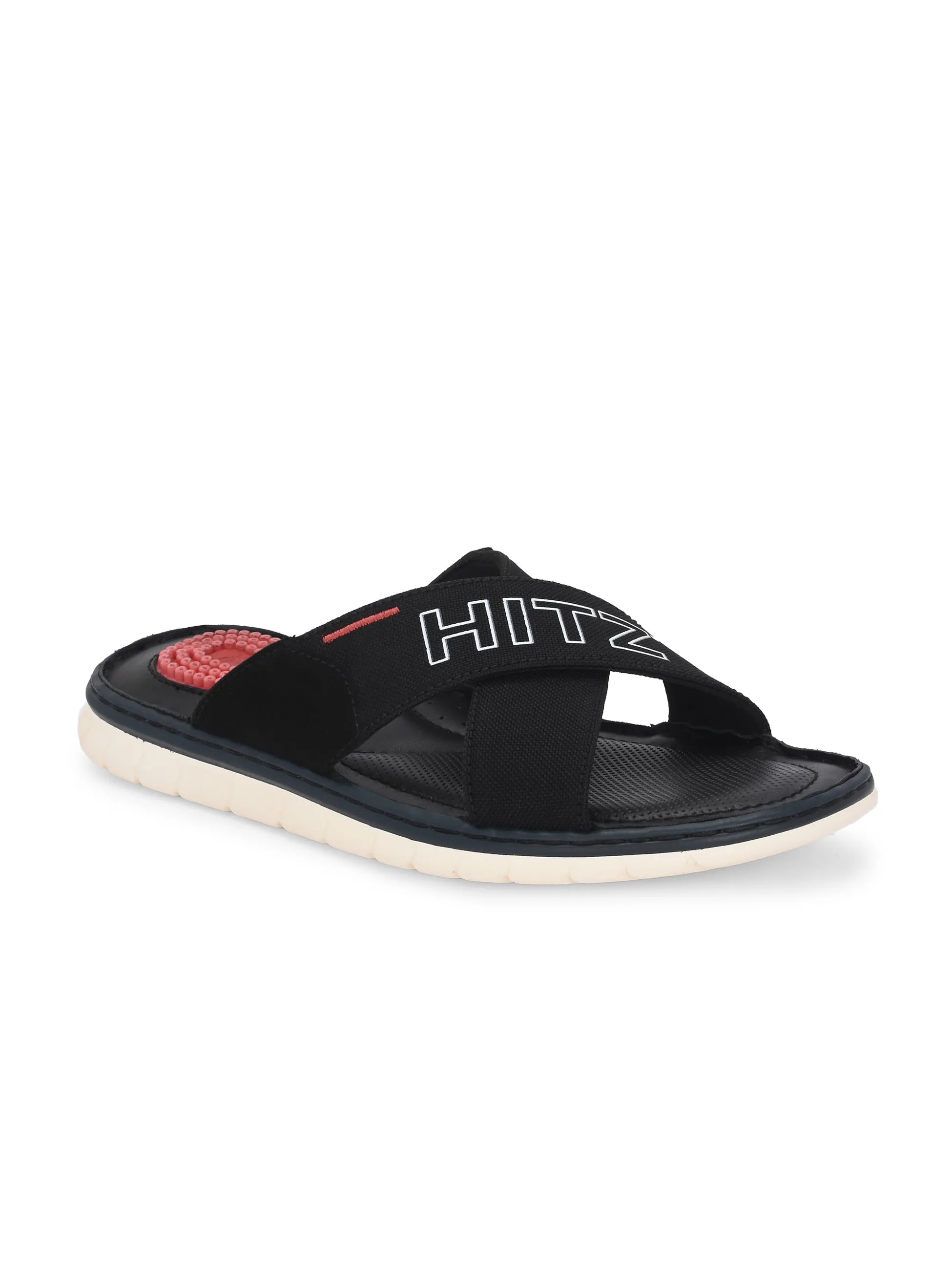 Hitz Men's Black Fabric Casual Slipper