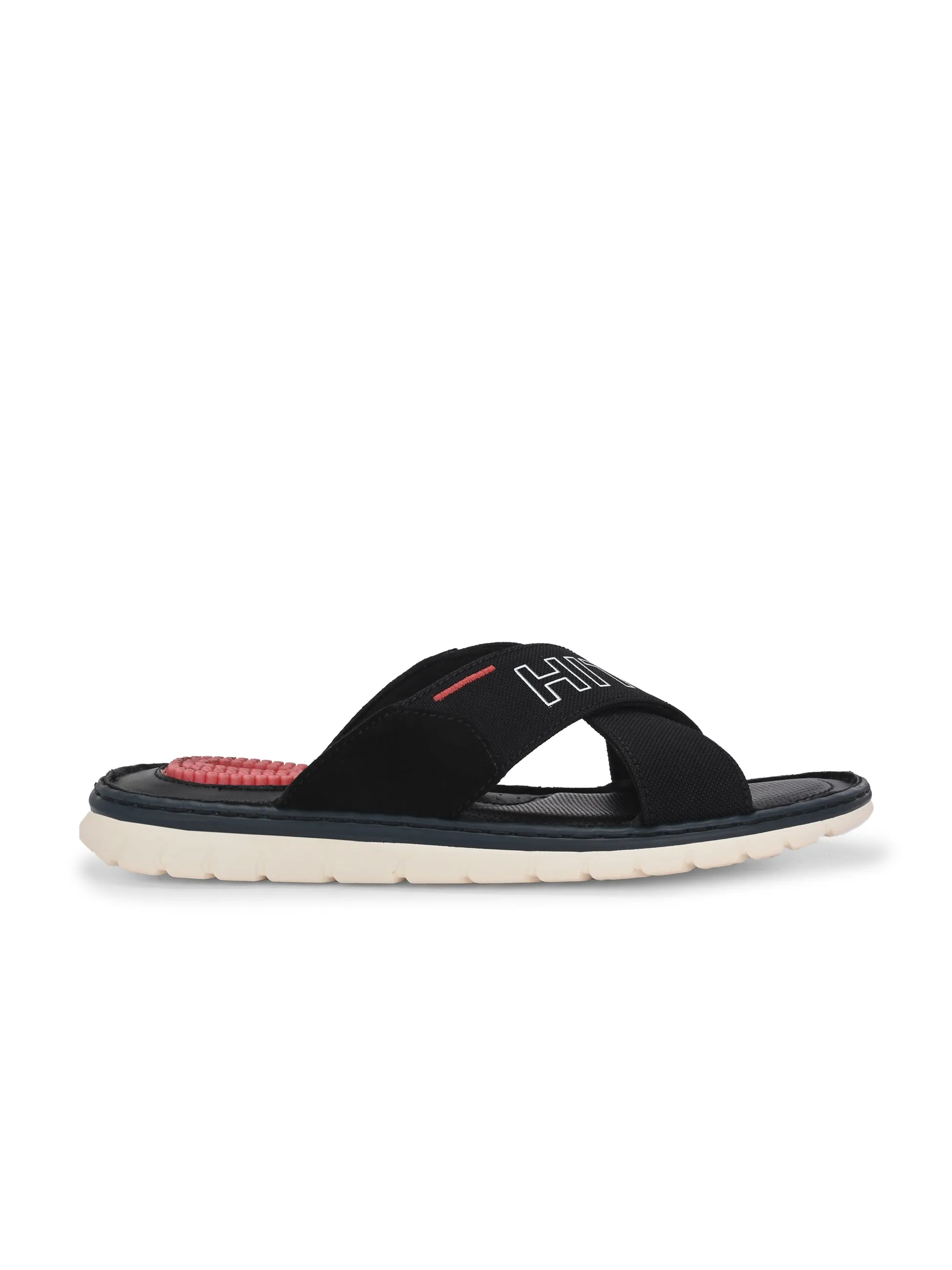 Hitz Men's Black Fabric Casual Slipper