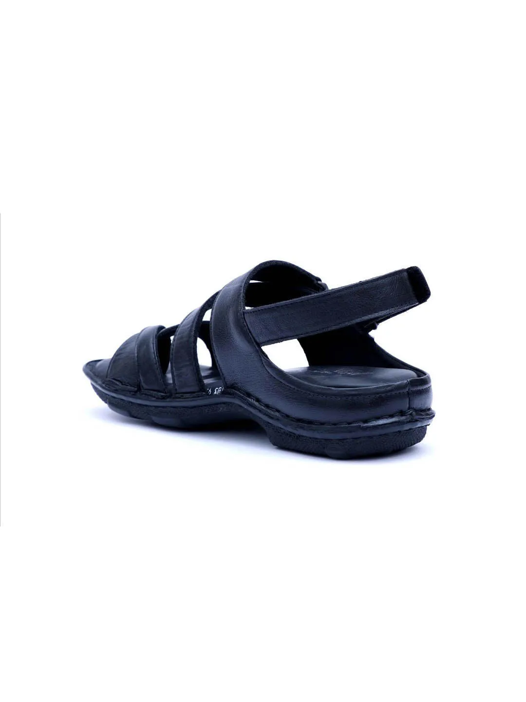 Hitz Men's Black Leather Open Toe Sandals with Velcro Closure