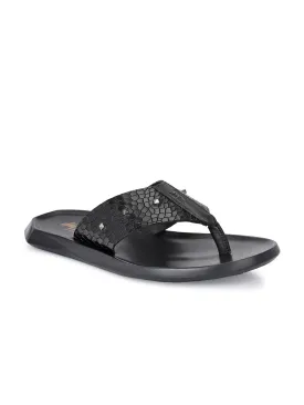 Hitz Men's Black Leather Open Toe Slippers