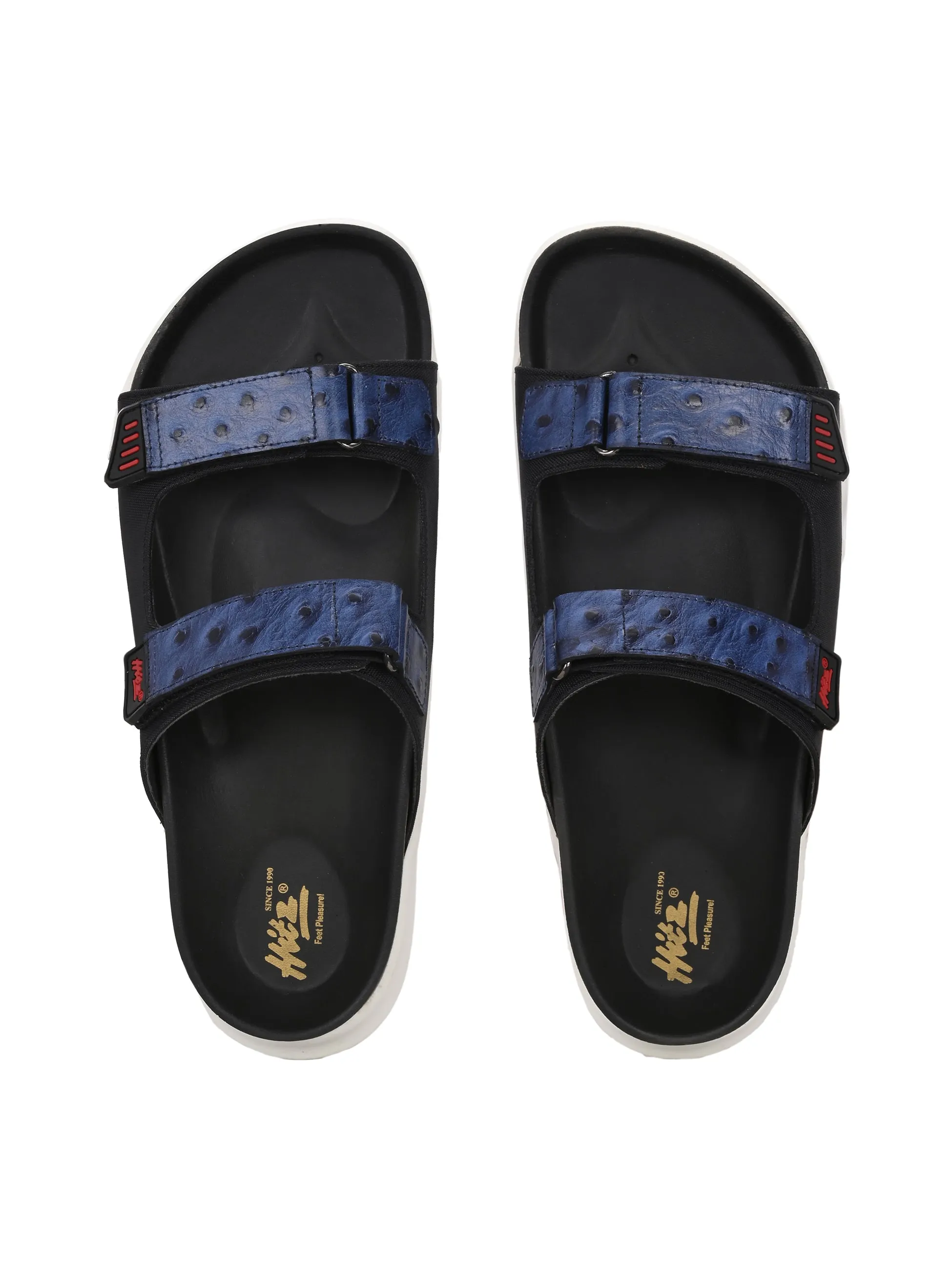 Hitz Men's Blue Leather Daily Wear Slipper