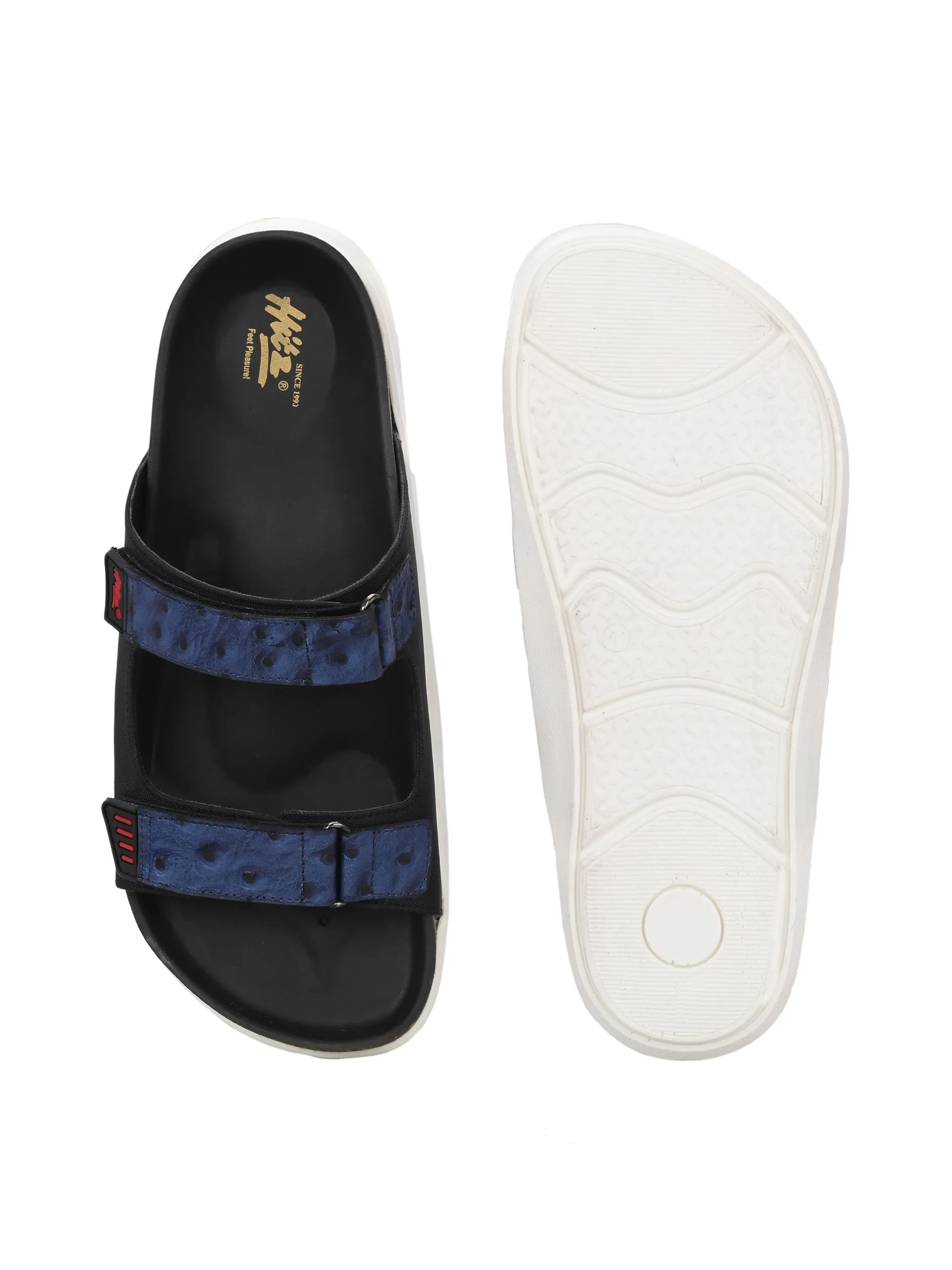 Hitz Men's Blue Leather Daily Wear Slipper