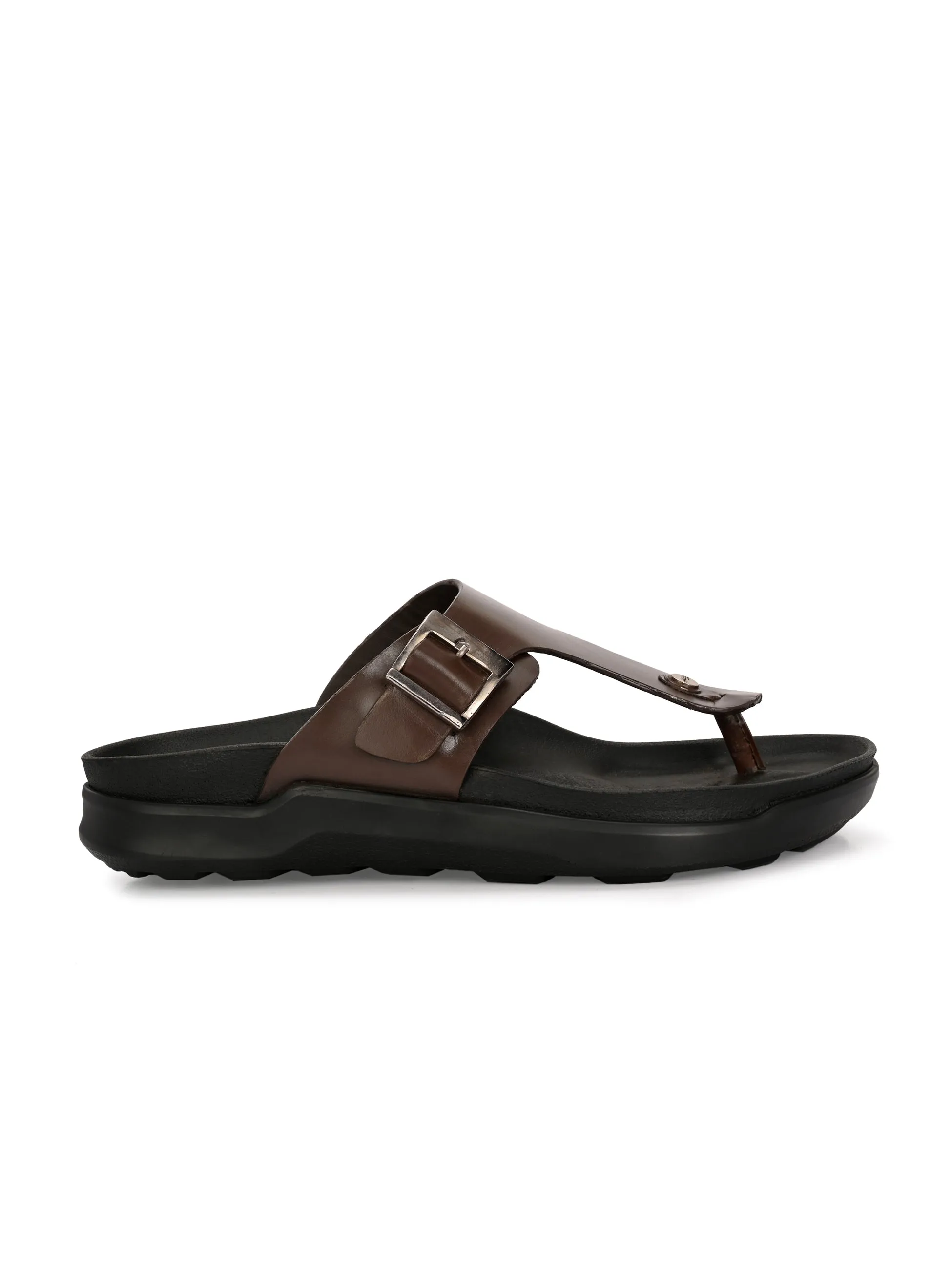 Hitz Men's Brown Leather Open Toe Slippers