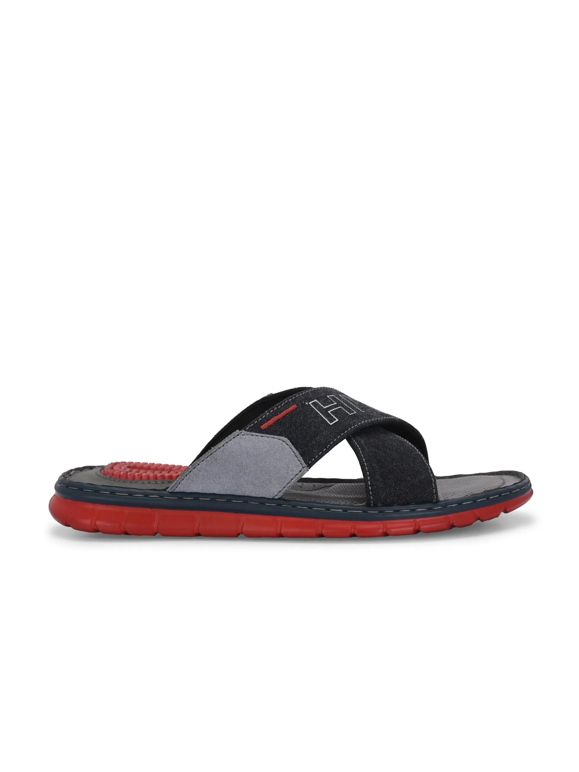 Hitz Men's Grey Fabric Casual Slipper