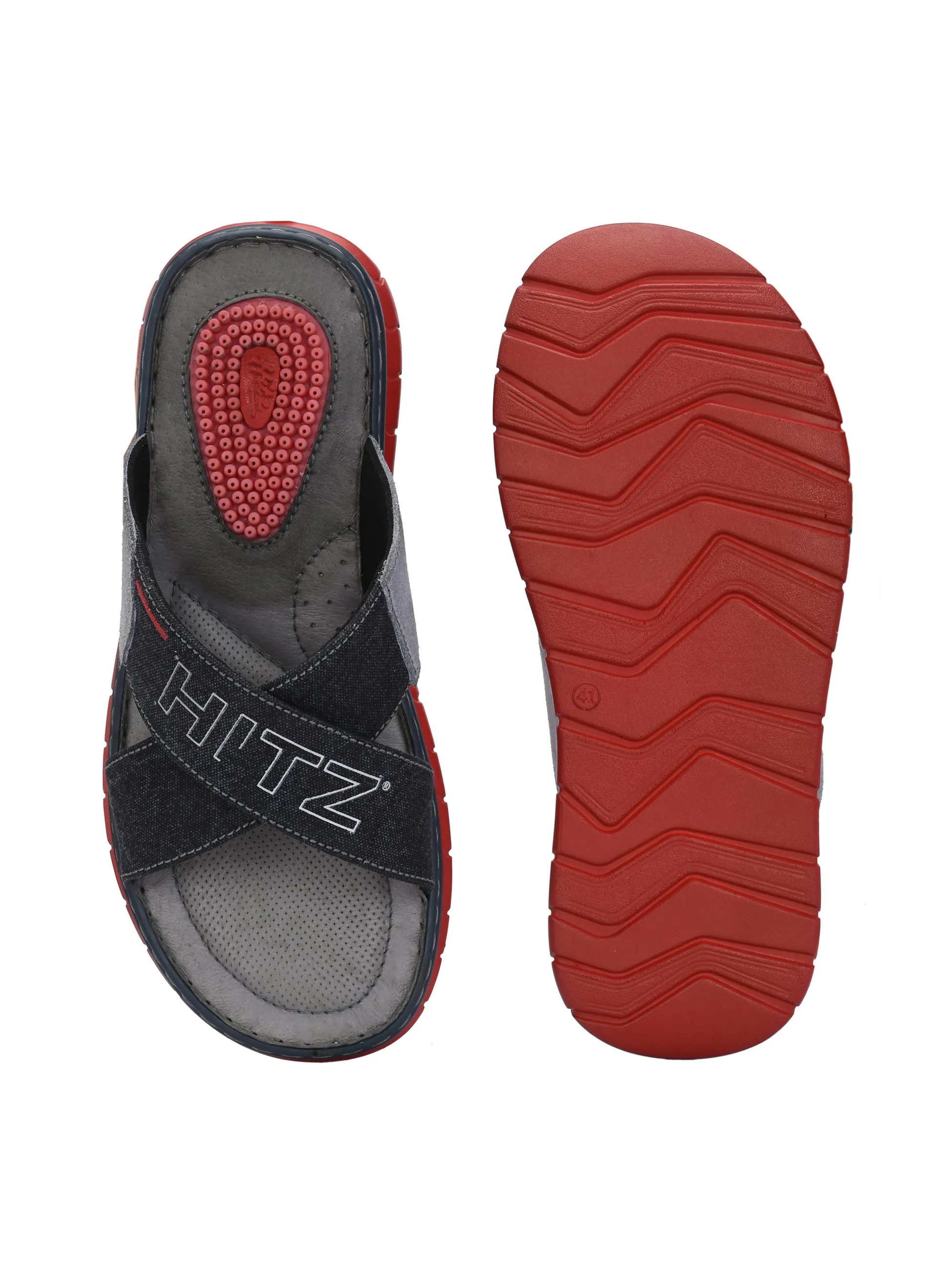 Hitz Men's Grey Fabric Casual Slipper