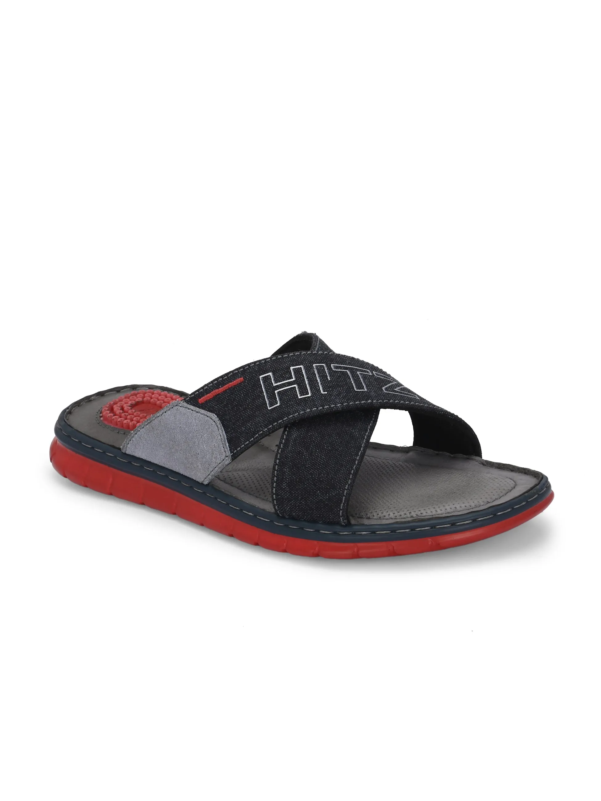 Hitz Men's Grey Fabric Casual Slipper