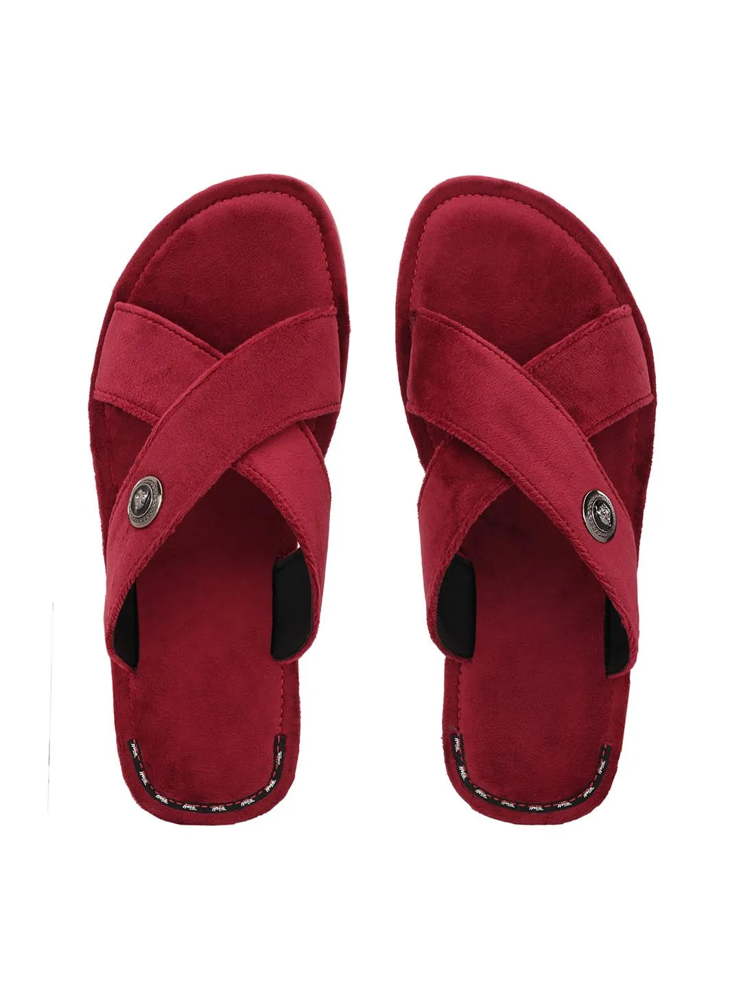 Hitz Men's Red Leather Casual Open Toe Indoor Outdoor Slippers