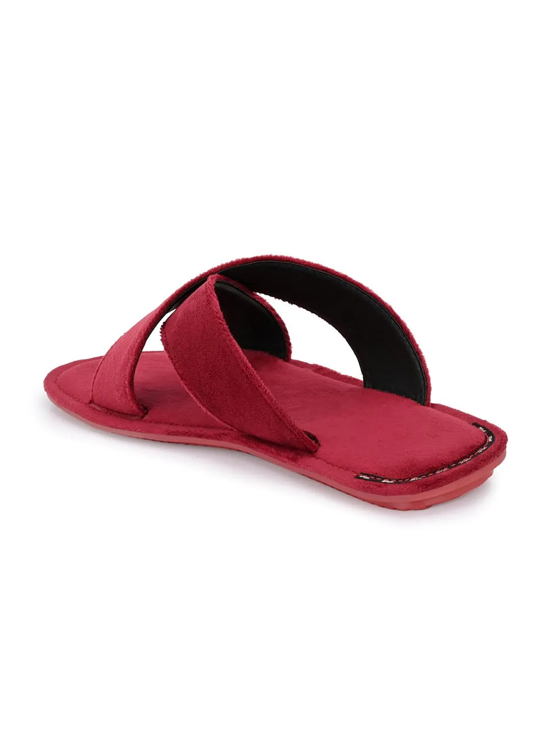 Hitz Men's Red Leather Casual Open Toe Indoor Outdoor Slippers