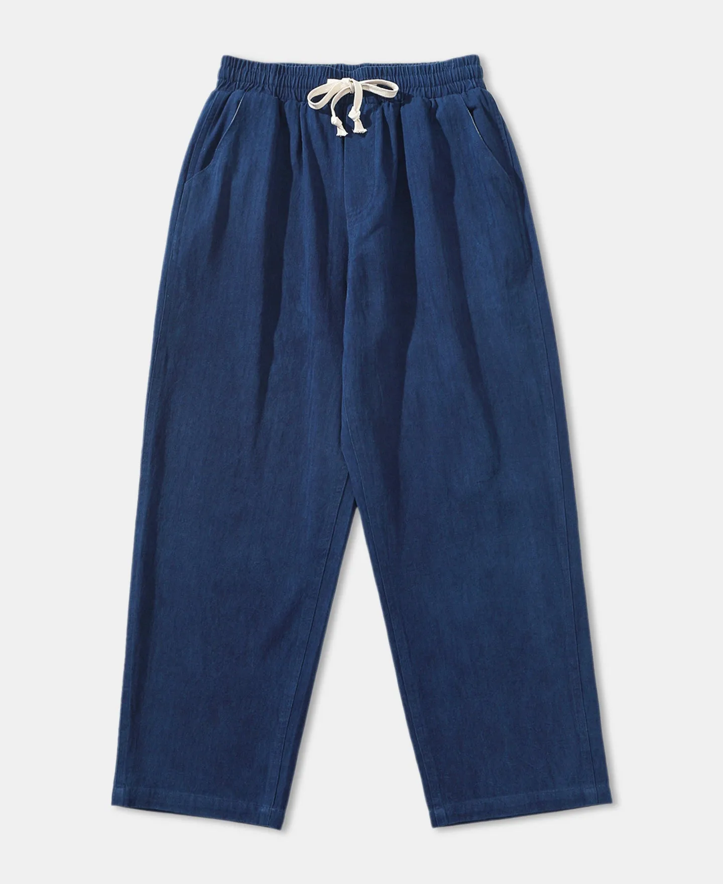 Indigo-Dye Loose Cotton Herringbone Pants