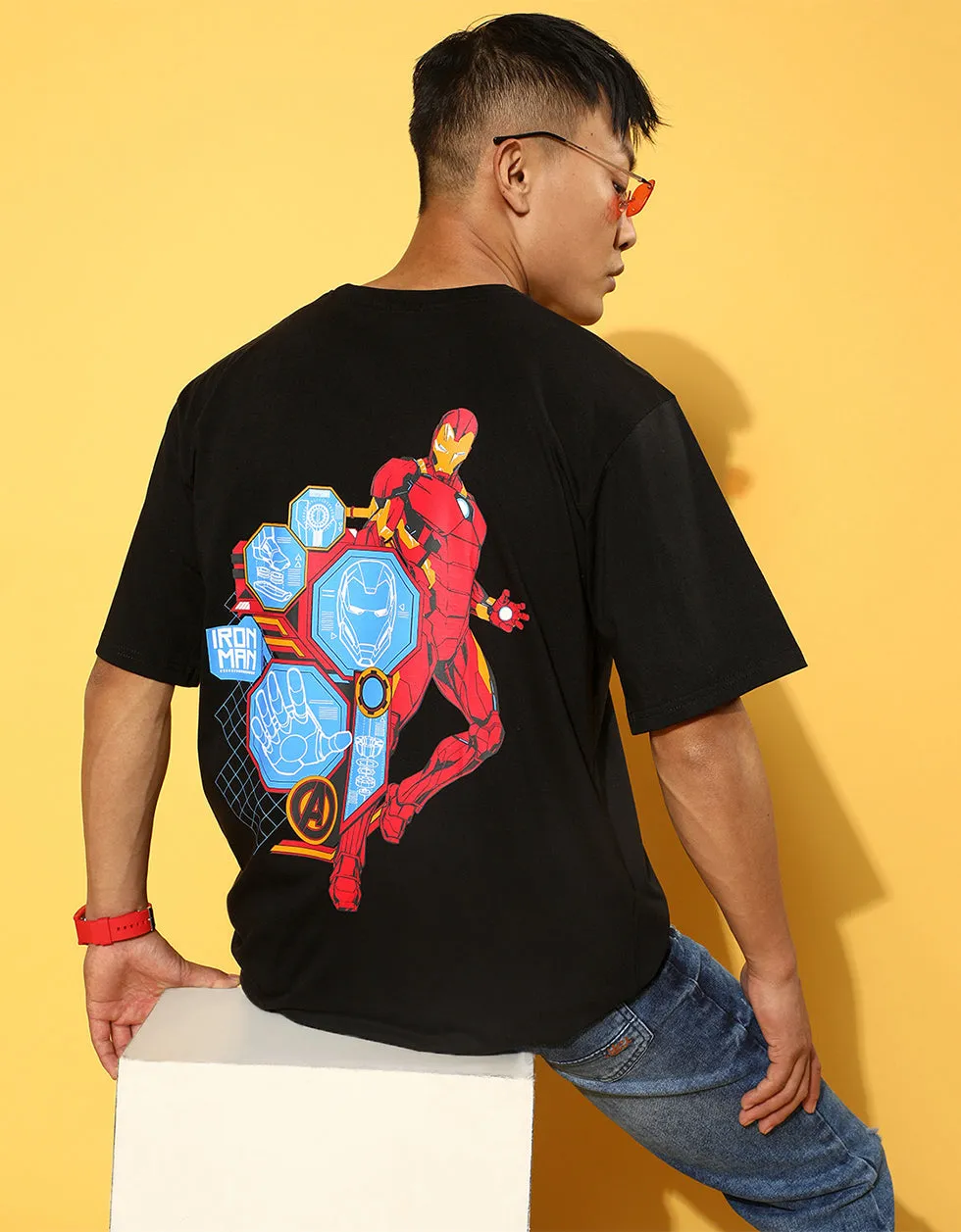 Ironman Black Oversized Back Graphic Printed Tshirt