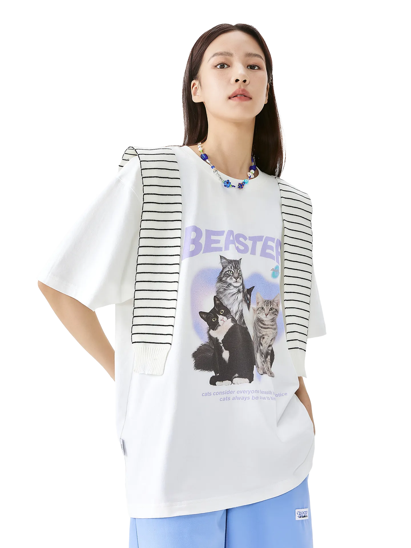 Kitty Letter Cartoon Print T-shirt