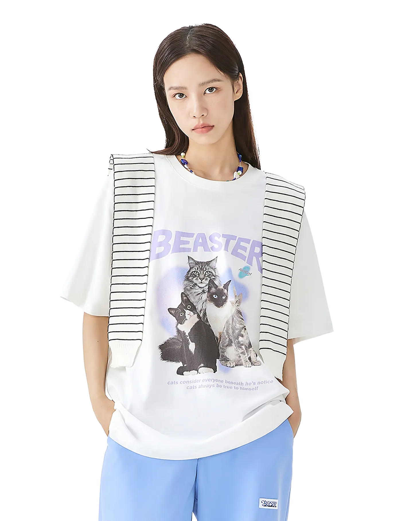 Kitty Letter Cartoon Print T-shirt