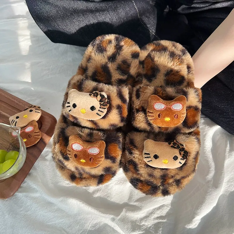 Leopard Print Fashion Cartoon Non-Slip Soft Bottom Stuffed Slippers