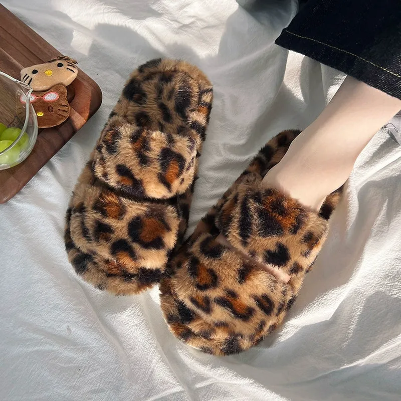 Leopard Print Fashion Cartoon Non-Slip Soft Bottom Stuffed Slippers