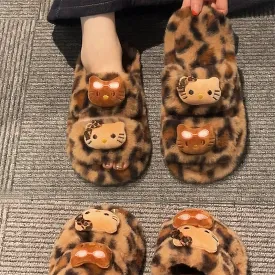 Leopard Print Fashion Cartoon Non-Slip Soft Bottom Stuffed Slippers