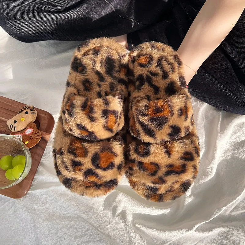 Leopard Print Fashion Cartoon Non-Slip Soft Bottom Stuffed Slippers