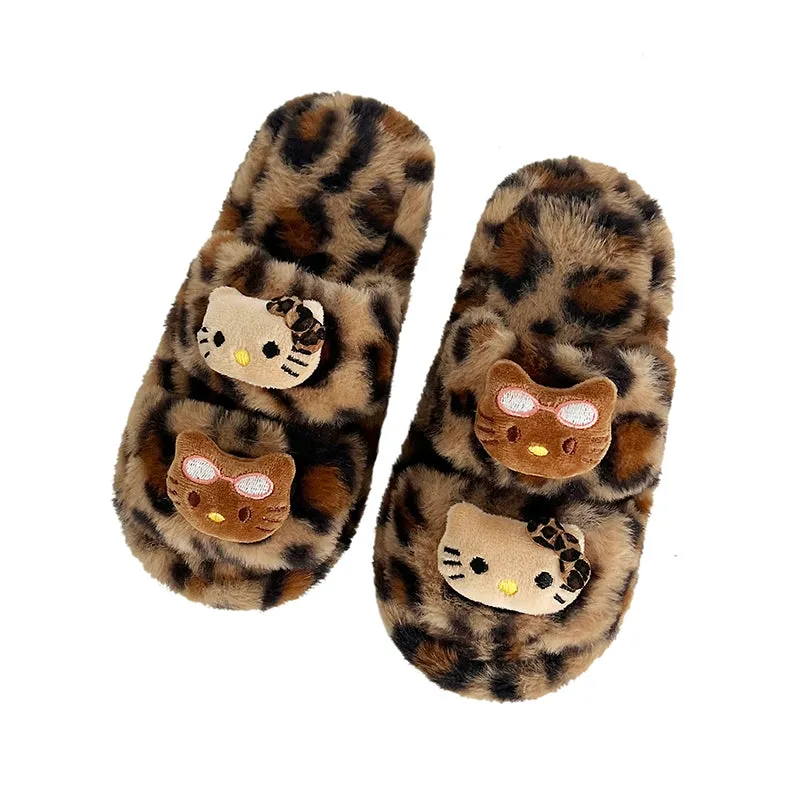 Leopard Print Fashion Cartoon Non-Slip Soft Bottom Stuffed Slippers