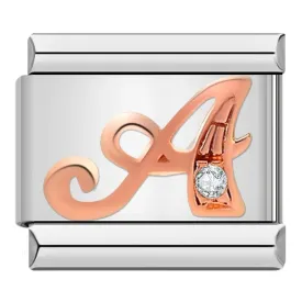 Letter A in Rose Gold with Stones, on Silver